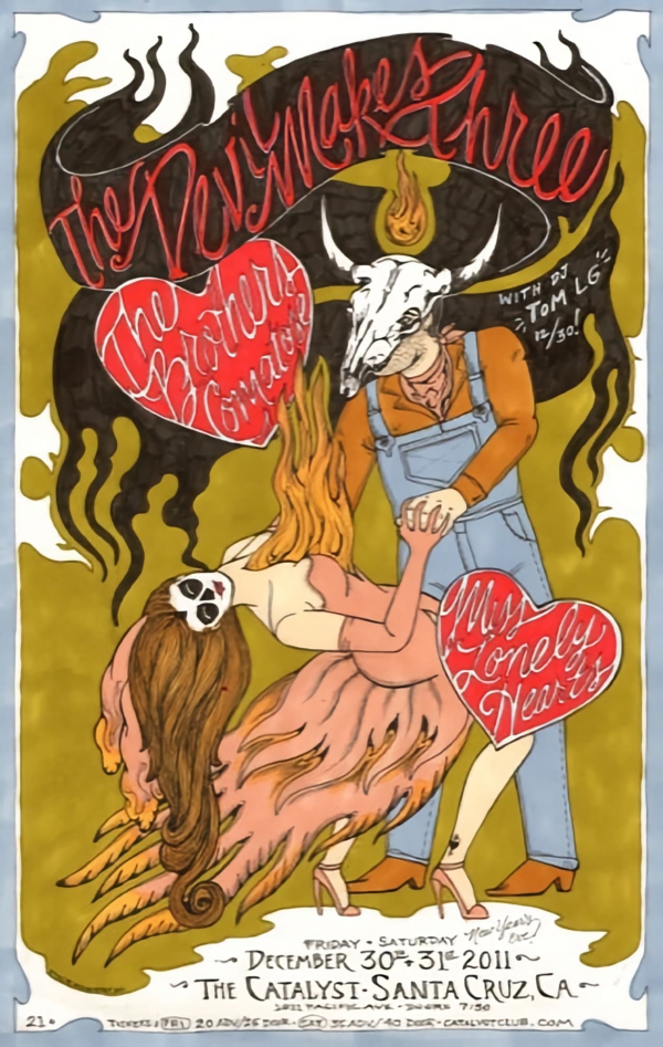 Concert poster for the Devil Makes Three at the Catalyst in Santa Cruz