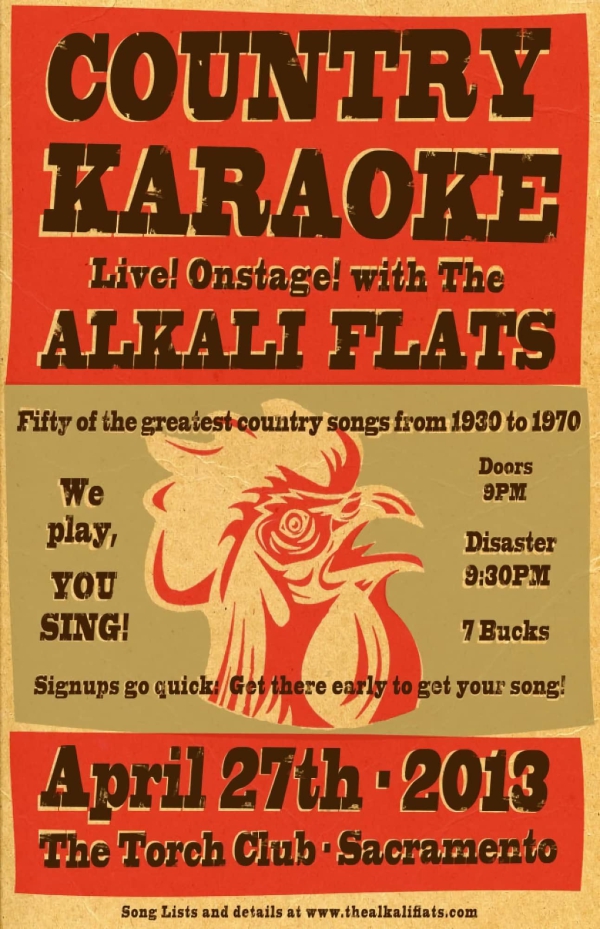 Concert poster for Country Karaoke with the Alkali Flats on April 27, 2013